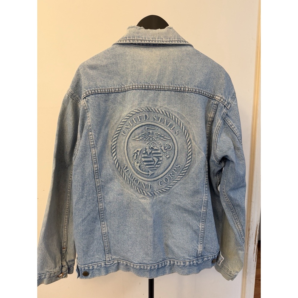 VTG United States Marine Corps Jean Jacket Adult Blue Denim Embossed